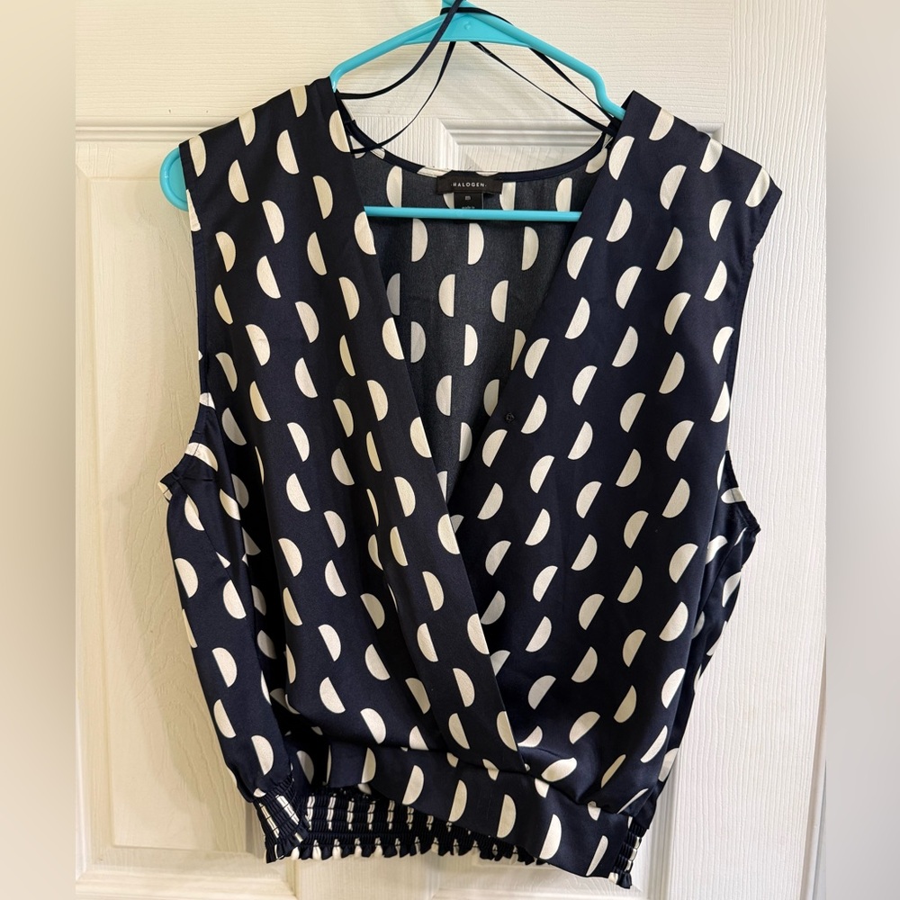 Navy and White Patterned Women's Top